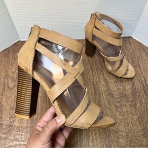 BAMBOO Tan Strappy Sandals High Heels with Straps Size 7.5